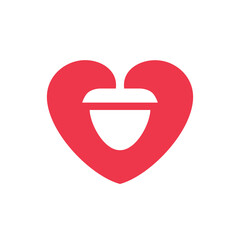 Acorn and heart logo template, oak nut with love symbol, vector illustration