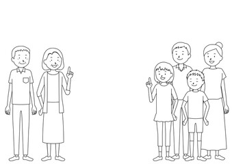 Fototapeta na wymiar Illustration of a three generation family (grandfather, grandmother, father, mother, girl, boy set)