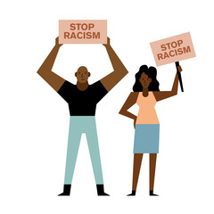 Black lives matter woman and man with banners vector design