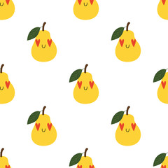 Kawaii Cartoon Pear in love. Patterns 