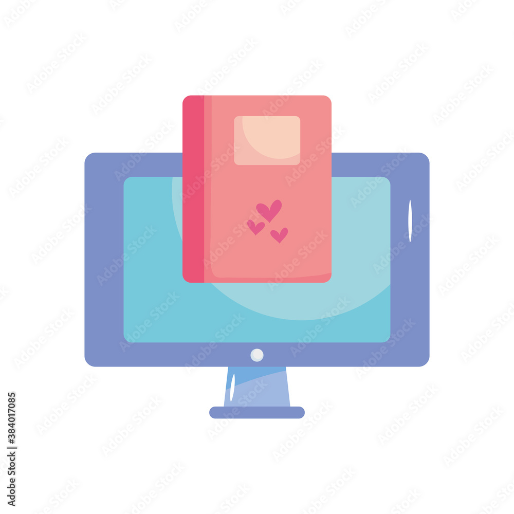 Poster notebook and computer icon, flat style