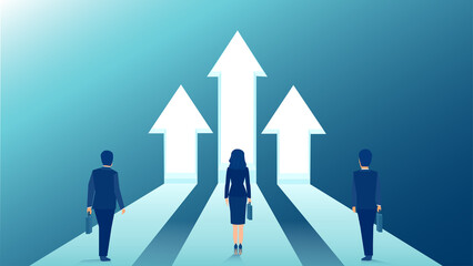 Vector of businesspeople standing on arrows growing up