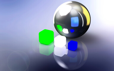 3D Illustration of a Sphere and Blocks