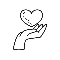Heart over hand line style icon vector design