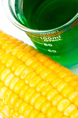 Beaker next to corn