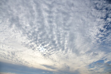 Naklejka na ściany i meble Evening white clouds on blue sky before sunset