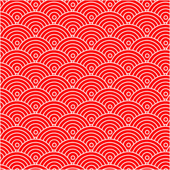 Red seigaiha ocean wave, Fish scale pattern seamless. The Japanese Seigaiha Symbol concept.