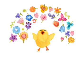 ヒヨコとお花のグリーティングカード