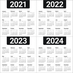 Year 2021 2022 2023 2024 calendar vector design template, simple and clean design