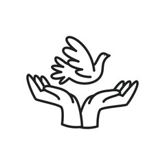 dove over hands line style icon vector design