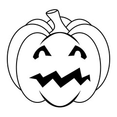 Simple Halloween scary pumpkin with funny face in flat style