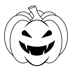Simple Halloween scary pumpkin with funny face in flat style