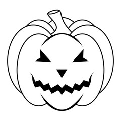 Simple Halloween scary pumpkin with funny face in flat style
