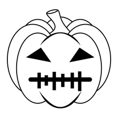 Simple Halloween scary pumpkin with funny face in flat style