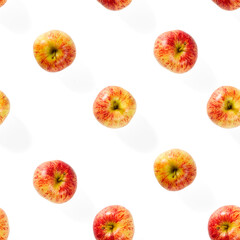 Seamless pattern with ripe apples. Tropical fruit abstract background. Apple seamless pattern on white background.