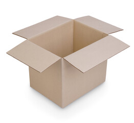 cardboard box isolated showing inside perspective view on white