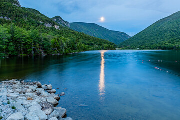 Moonrise over Echo Lake and Franconia Notch, New Hampshire