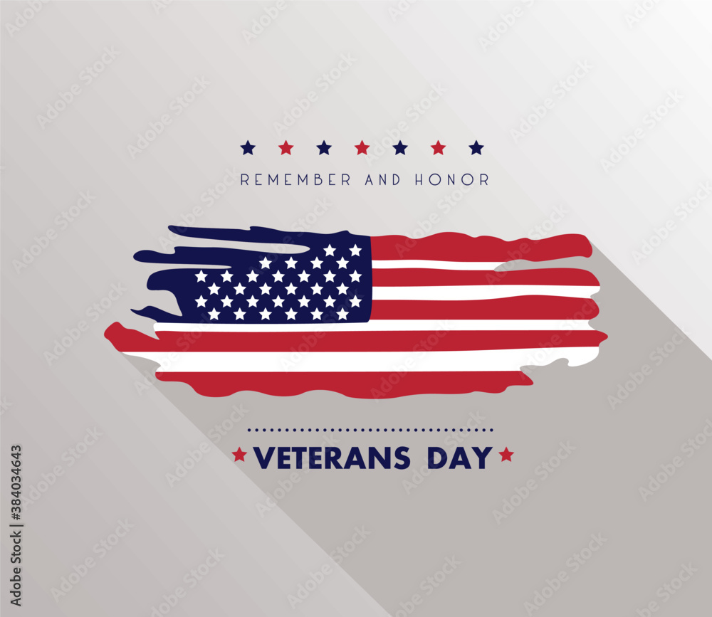 Wall mural happy veterans day lettering with usa flag painted