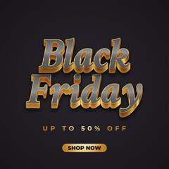 Black Friday sale banner with 3d gray and gold text on dark background