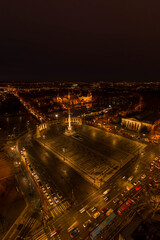 Fototapeta na wymiar Aerial drone shot of Museum fine art Vajdahunyad Castle at Heroes Square in Budapest night