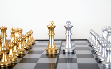 The king pieces on the chess board come out for a duel