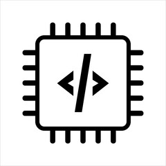 computer cpu icon vector. computer cpu with coding symbol. outline style icon vector concept