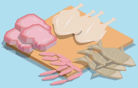 Isometric Protein source fish, meats and chicken
