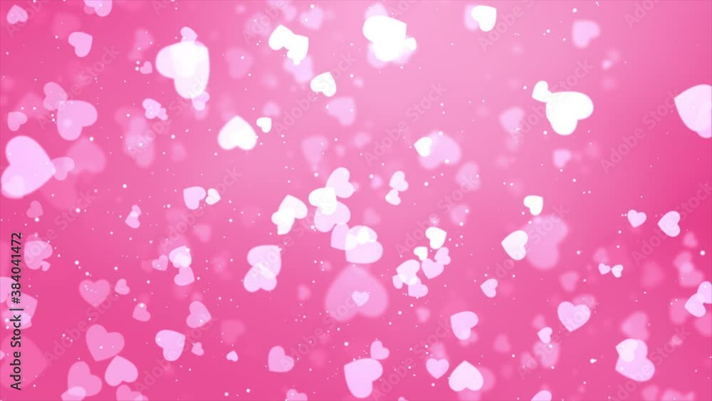 Poster abstract white hearts particle emotion fade in bokeh sparkle confetti on pink screen background. mot