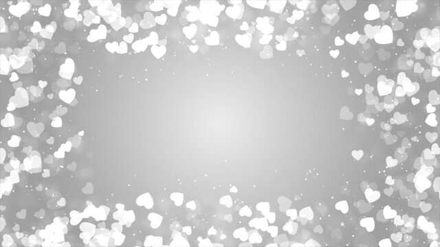 Abstract Bright White background with sparkling heart shapes on the screen borders Looped Animation. For photos, logos, text Graphic elements. Anniversary, event, Christmas, Festival, Diwali Love.