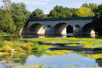 Fototapeta na wymiar Old bridge over the Thouet river in Loire Valley