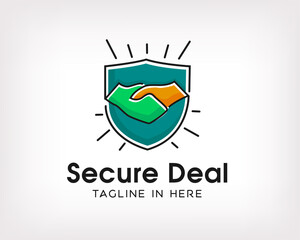 Obraz premium Handshake, deal, agreement, alliance guard, protect, insurance logo symbol design illustration