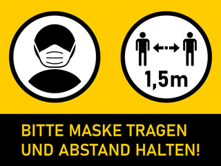 Bitte Maske tragen und Abstand halten 1,5m (