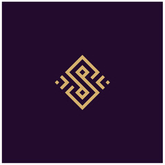 Square gold pattern, golden initial letter S with artistic geometric line logo design