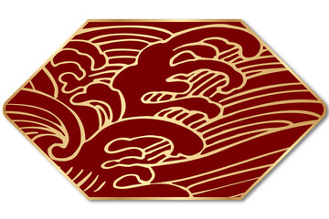 A Chinese Style Badge Design Of The Sea Wave Texture