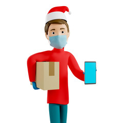3D rendering. A man in uniform from a delivery service with a box in his hands.