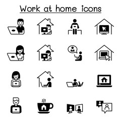 Set of Work at home icons. contains such Icons as, business people, video conference, online meeting, business people, freelance, stay home campaign and more.