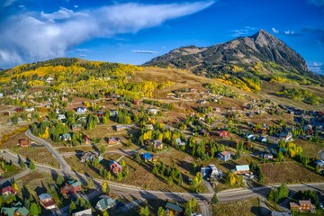 Aerial View of the Popular Ski Town of Crested Butte, Colorado in Peak Autumn Colors