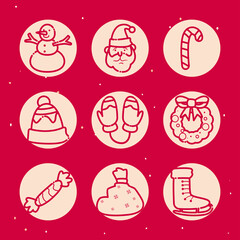 merry christmas line style icon collection vector design
