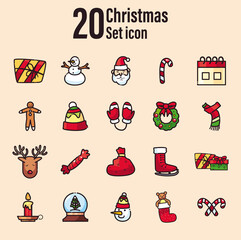 merry christmas line and fill style 20 set icon vector design