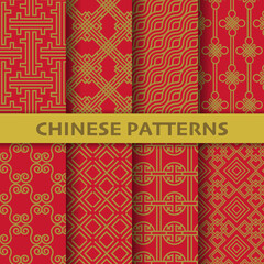 chinese, Japanese and asian culture vector seamless patterns.