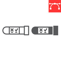 HIV test tube line and glyph icon, aids and hiv, vial for analysis sign vector graphics, editable stroke linear icon, eps 10.