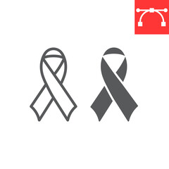 Worlds AIDS day line and glyph icon, aids and hiv, red ribbon sign vector graphics, editable stroke linear icon, eps 10.