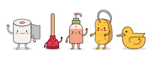 Cute hygiene cartoon character set