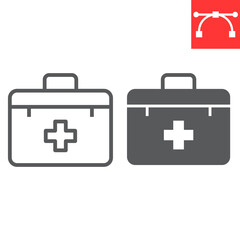 First aid kit line and glyph icon, emergency and medical bag, first aid box sign vector graphics, editable stroke linear icon, eps 10.