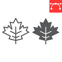 Maple leaf line and glyph icon, thanksgiving and nature, leaf sign vector graphics, editable stroke linear icon, eps 10.