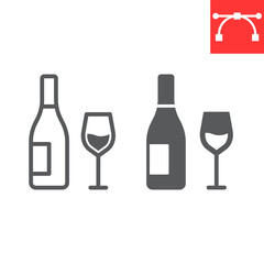 Wine line and glyph icon, thanksgiving and beverage, glass of wine sign vector graphics, editable stroke linear icon, eps 10.