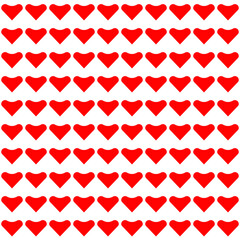 Seamless pattern, beautiful red hearts on white background, vector