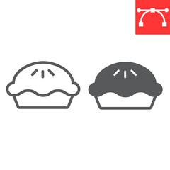 Pie line and glyph icon, thanksgiving and bakery, pumpkin pie sign vector graphics, editable stroke linear icon, eps 10.