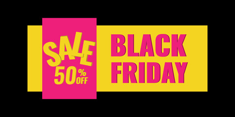 Black Friday sale web banner on dark background. Advertising campaign concept. Vector stock illustration.