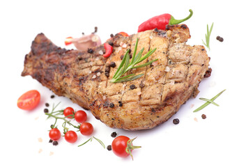Pork steak with  sauce and spices with vegetables